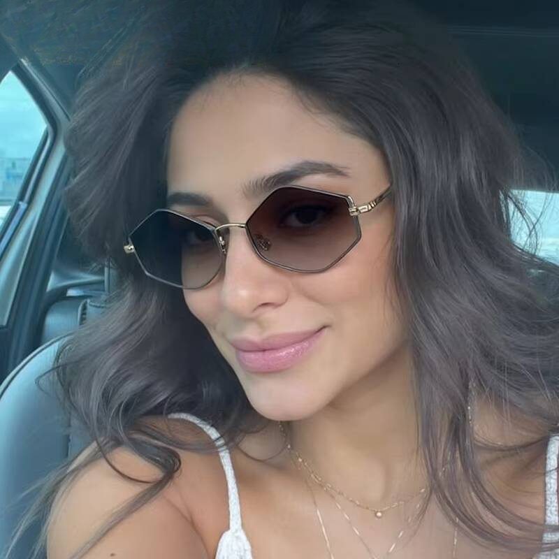 Small Steampunk Hexagon Sunglasses Women 2025 Luxury Brand Polygon Irregular Punk Sun Glasses Lady Metal Frame Eyewear ddmythur