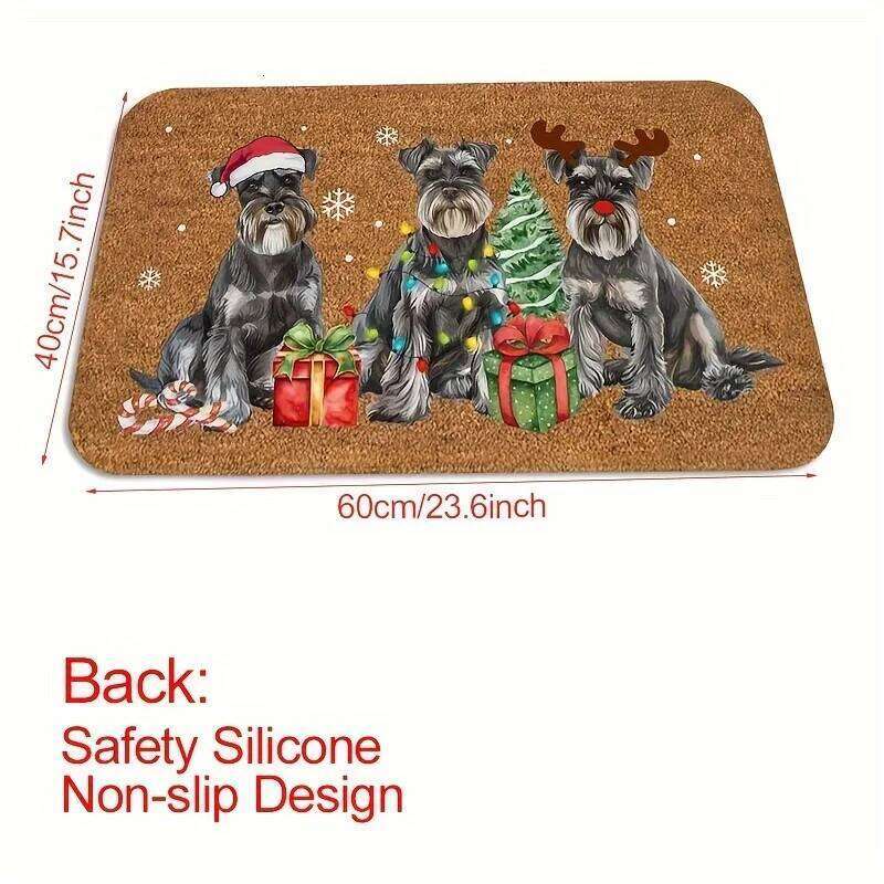VIKAMA Christmas Miniature Schnauzer Doormat Cute Holiday Welcome Mat with Three Dog Non-Slip Entryway Rug for Indoor Home Decor H260226