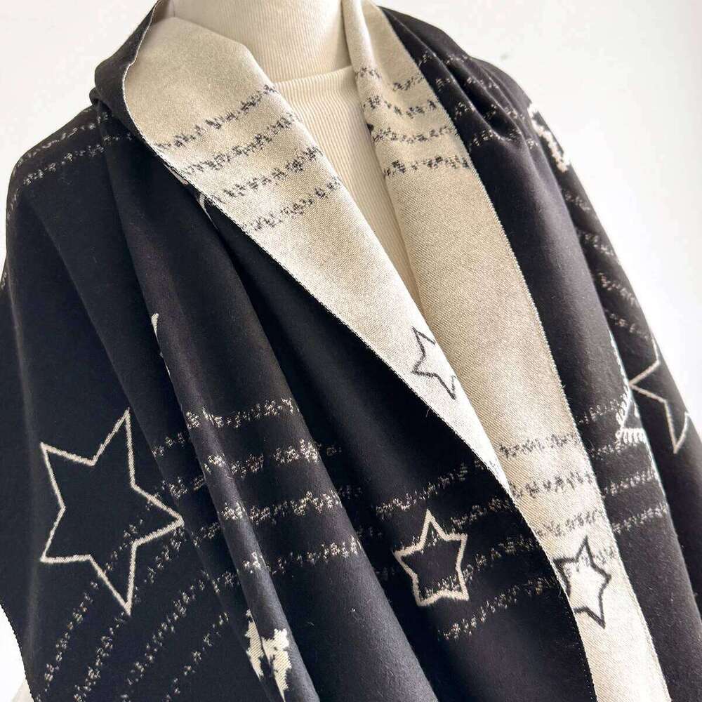 Women Fashion Scarves Star Pattern Poncho Imitation Cashmere Winter Warm Shawl Wraps Female Thick Pashmina Blanket Bufanda Z260226