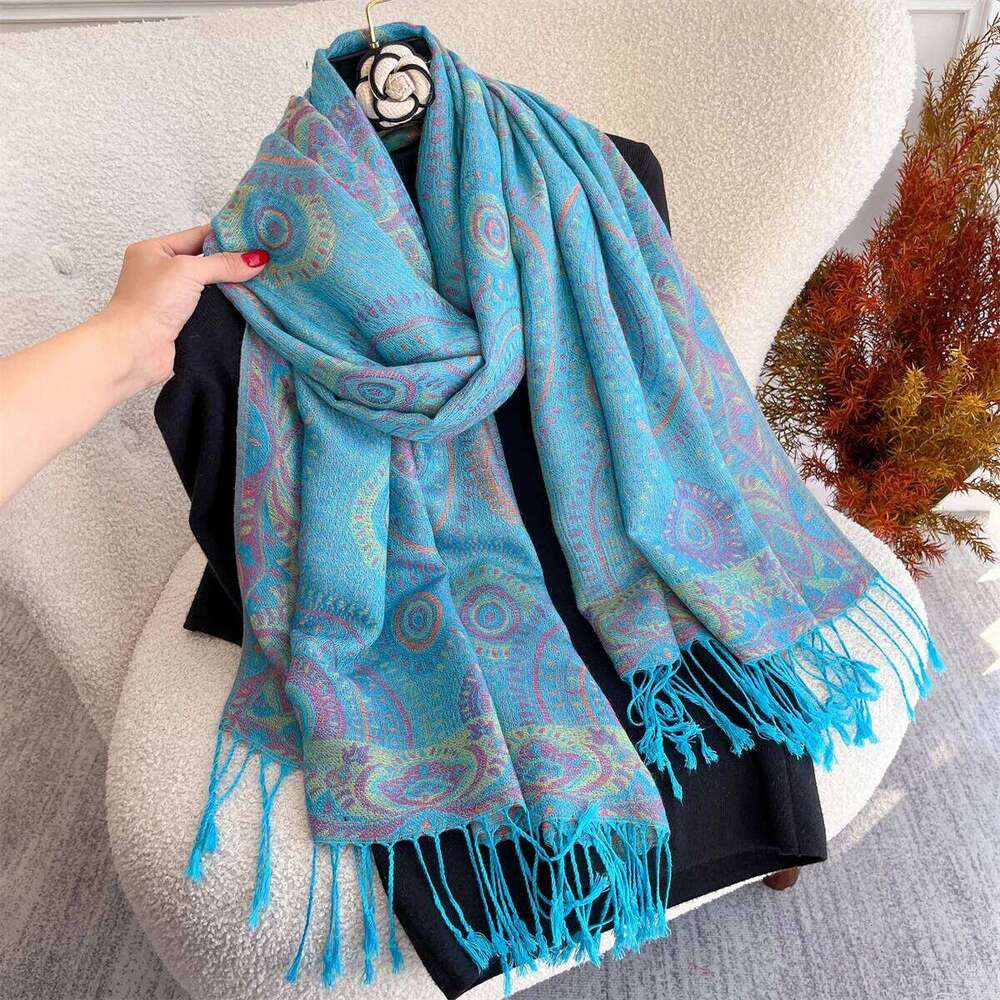 70x180cm Winter Warm Thick Jacquard Scarf Outdoor Women Travel Paisley Cashmere Tassel Shawl Neck Wrap Pashmina Z260226