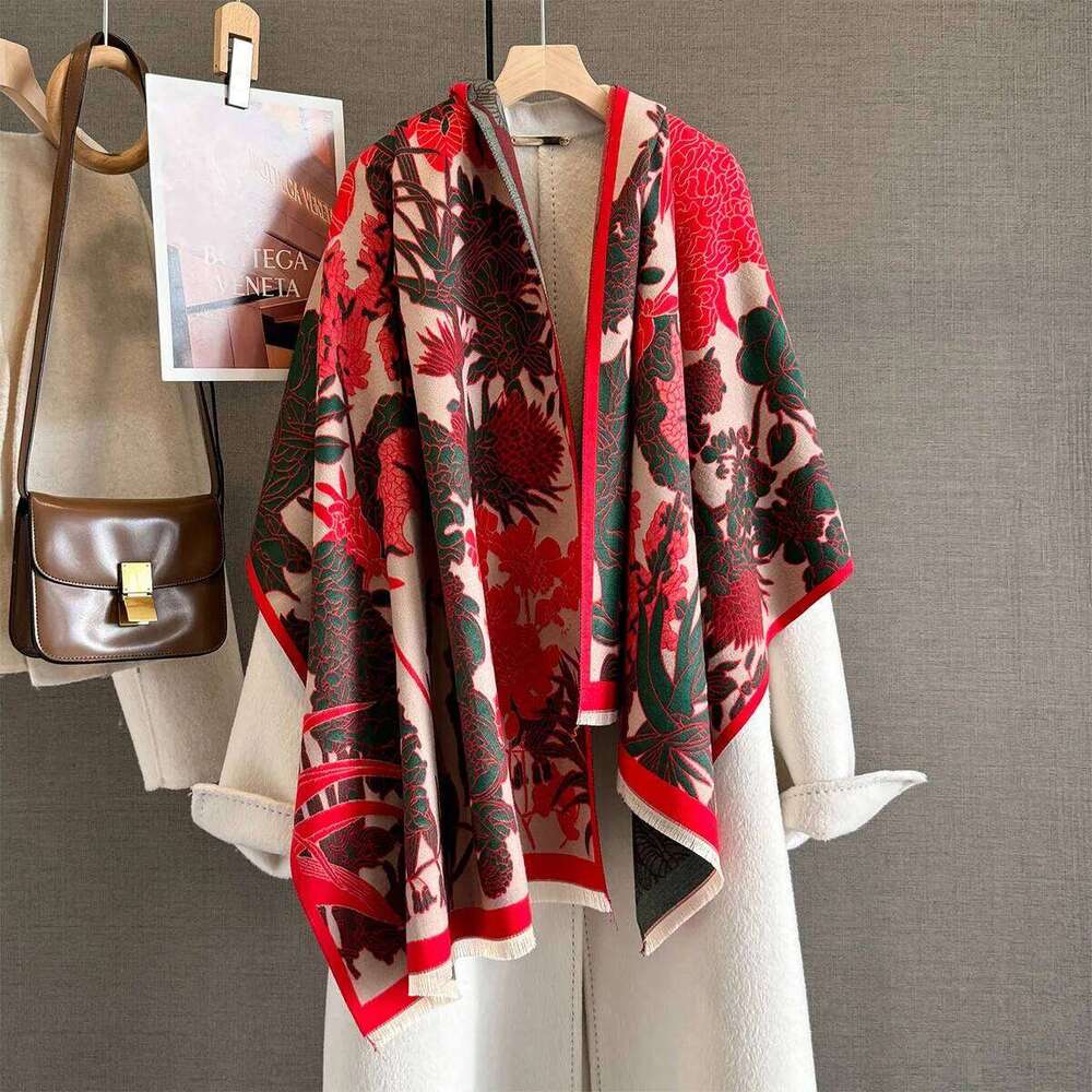 2025 Design Flower Jacquard Print Cashmere Women Winter Pashmina Shawl Wraps Thick Warm Bufanda Stoles Blanket Scarf Z260226
