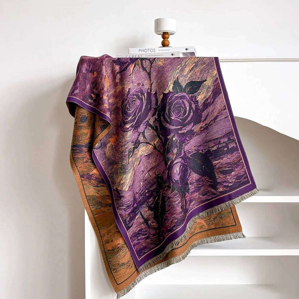 Luxury Winter Cashmere Double-sided Design Scarf Women Warm Pashmina Blanket Poncho Scarves Female Oil painting Shawl Bufanda Z260226