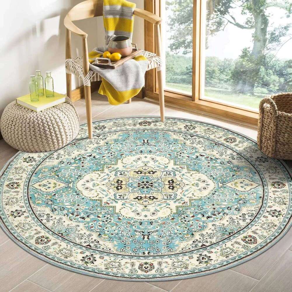 VIKAMA Round Vintage National Style Crystal Velvet Living Room Household Dirt And Wear Resistant Floor Mat H260226