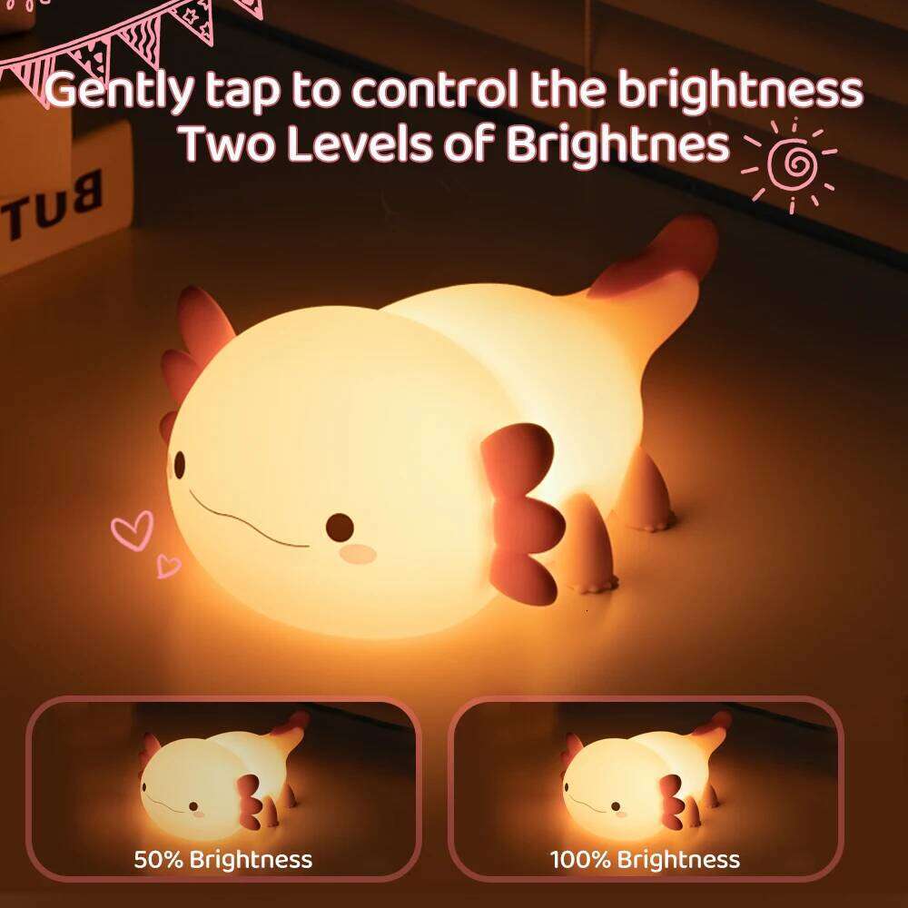 Axolotl Night for Kids 2 Brightness Silicone Nursery Sleeping Light Portable USB Rechargeable Bedside Lamp For Baby's Room Z260227