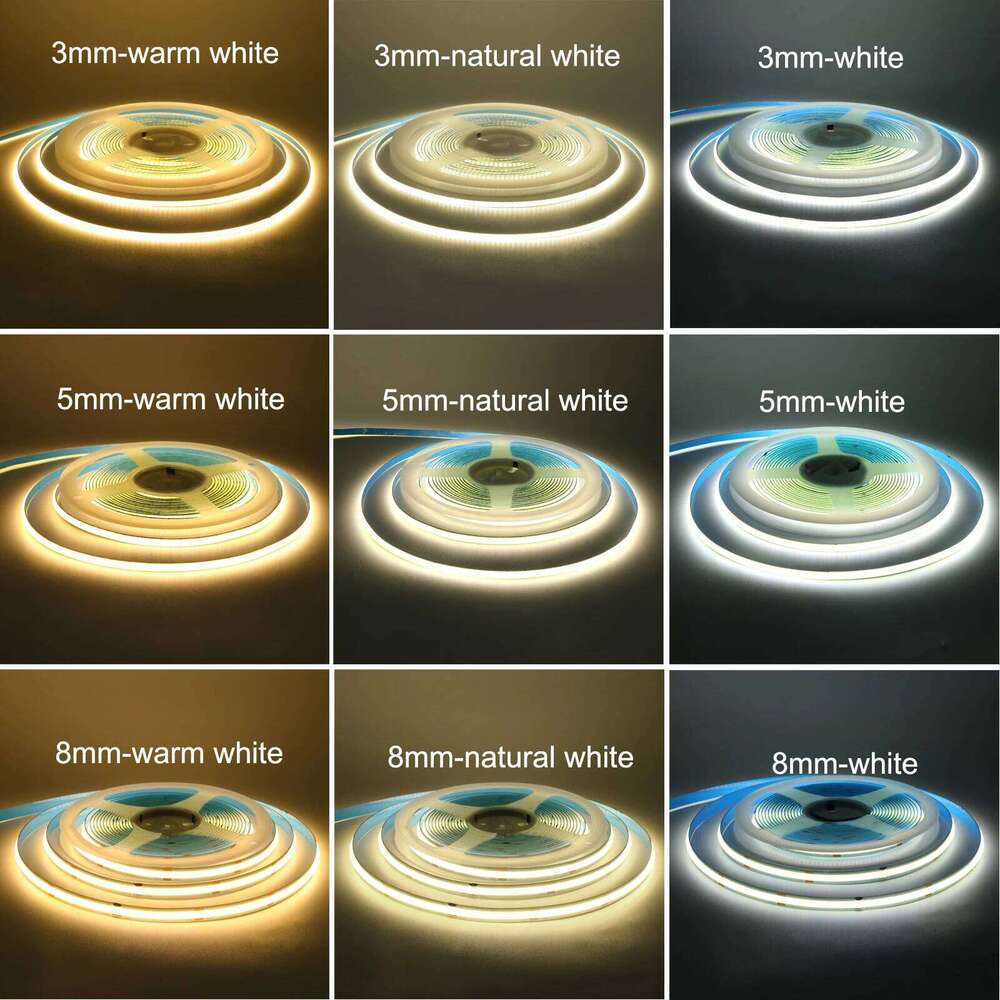 3mm 5mm 8mm Width COB LED Strip Light DC 12V 24V 384LEDs/m High Density for Room Linear Dimmable Flexible Tape 3000K 4000K 6000K Z260226