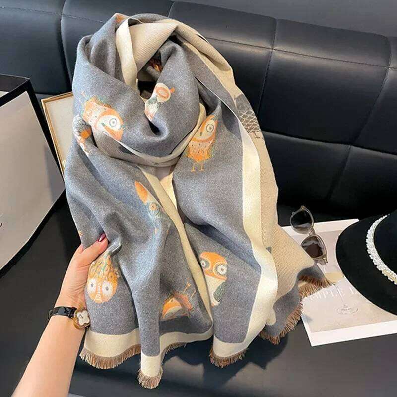 2023 New Women Winter Scarf Cashmere Pashmina Shawls and Wraps Bufandas Bird Print Warm Thick Scarves Blanket for Lady Z260226