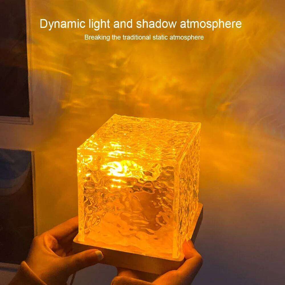 Dynamic Water Ripple Projector Night 16 Colors Flame Crystal Lamp for Living Room Study Bedroom Rotating Light Z260227