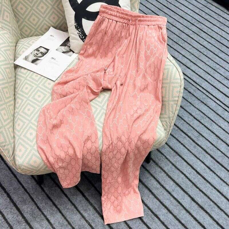 Jacquard Large-Size Ice Silk Wide-Leg For Women, Summer Thin High-Waisted Loose Slimming Casual Straight-Leg Floor-Length Pants