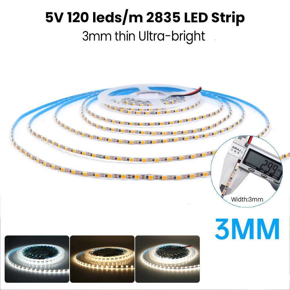 DC 5V LED Strip Narrow Width 3MM SMD 2835 120Leds/M 3000K 4000K 6000K Flexible Ribbon Tape Rope Advertising Light Z260226