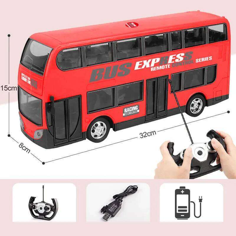 2.4G Remote Control Car Double-decker Stretch Electric Bus 3km/h With LED Sound RC Electronic Vehicle Toy Kids Boy Gift H260227