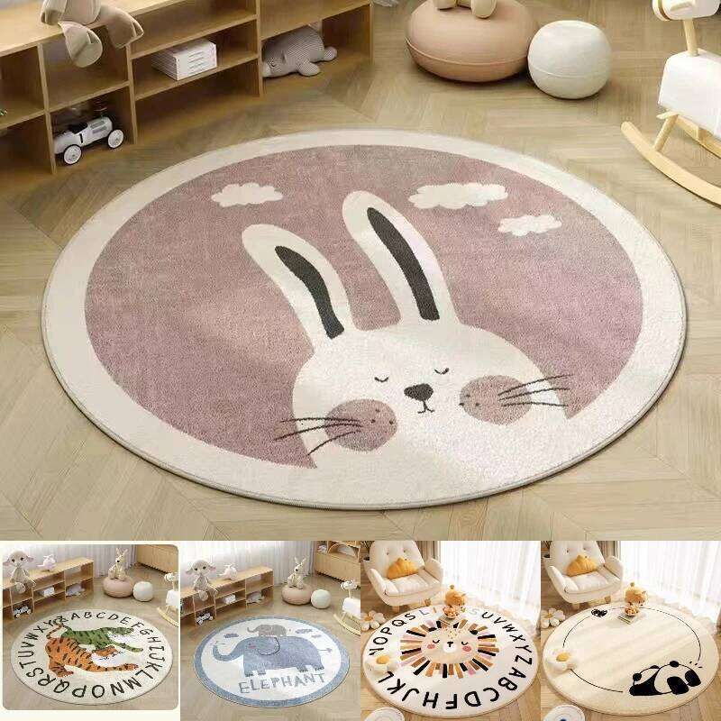 Cute Animals Print Large Area Round Rug Non-Slip Wear-resistant Circle Carpet for Living Room Bedroom Soft Floor Mat Home Decor H260226