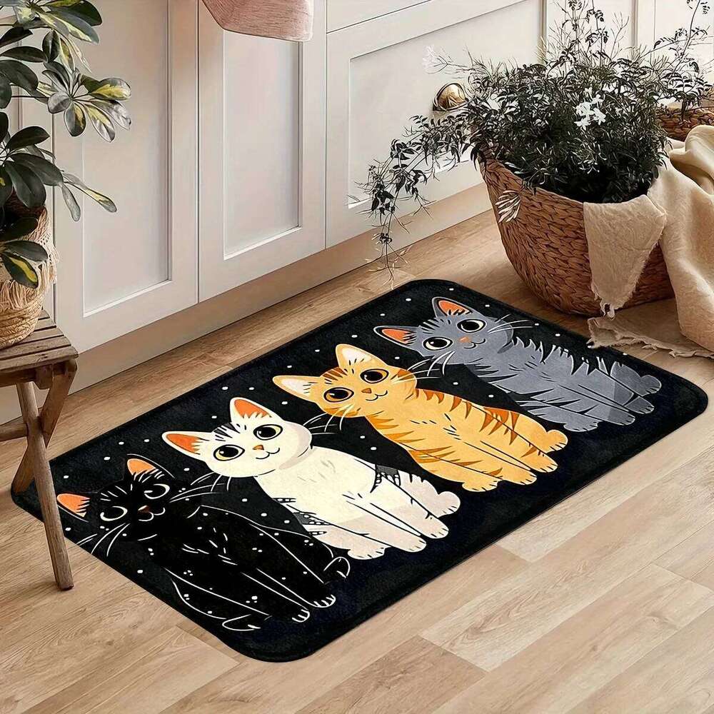 VIKAMA Cute Cat Pattern Kitchen Rug Office Bathroom Bedroom Laundry Room Entrance Hall Customizable for Festive Home Decor H260226