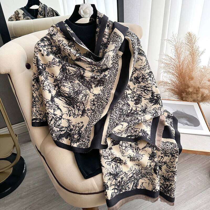 2025 NEW Brand Women Two-Sided Print Imitation Cashmere Soft Warm Pashmina Shawl Winter Coldproof Windproof Blanket Scarf Z260226
