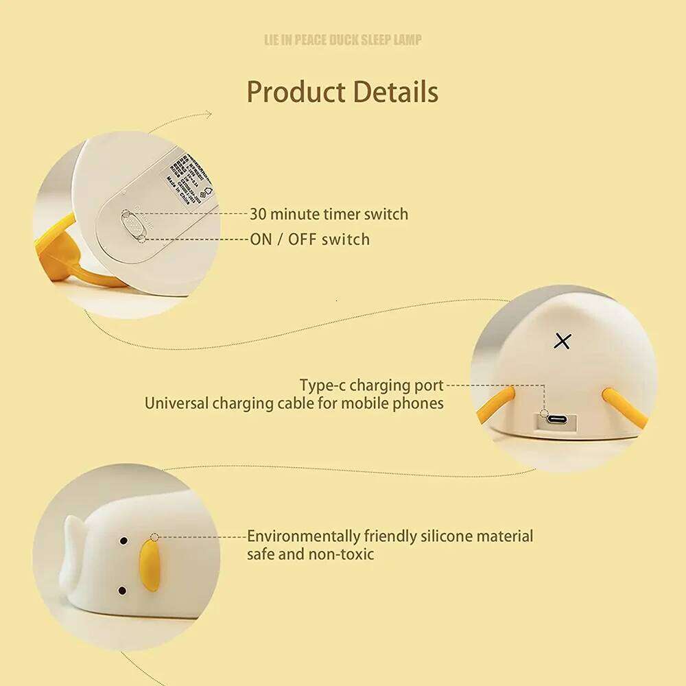 LED Children Night Light Rechargeable Silicone Squishy Duck Child Holiday Gift Sleeping Creative Bedroom Desktop Decor Lamp Z260227