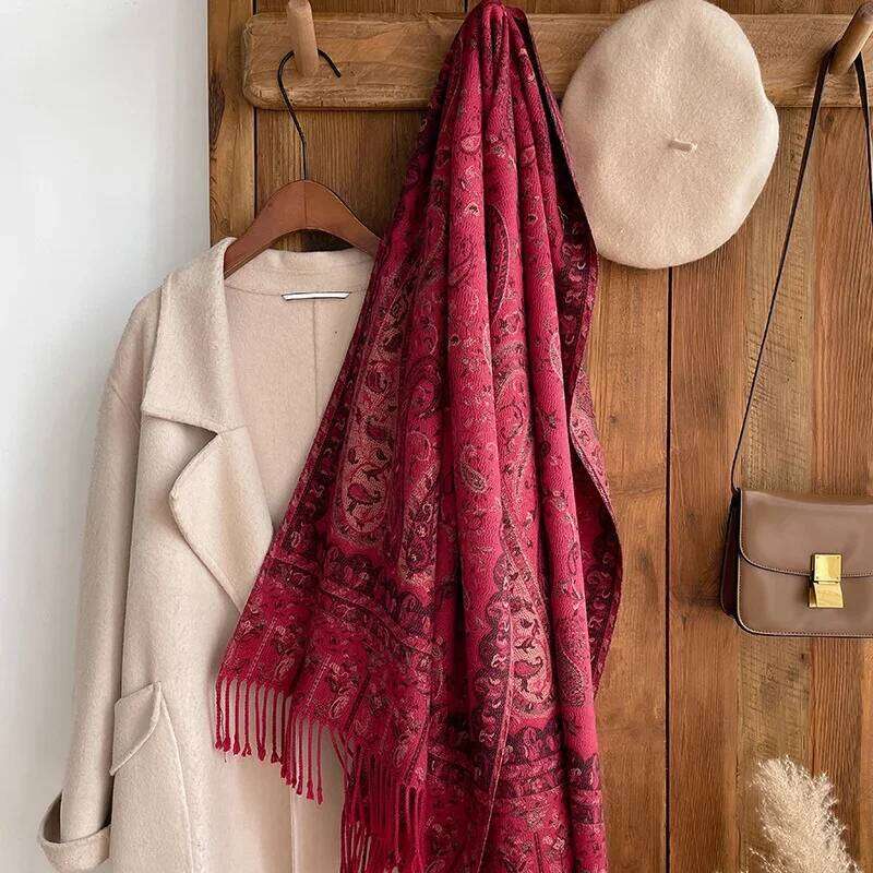 Winter Warm Cashmere Women Paisley Jacquard Scarf Travel Bohemia Style Thicken Tassel Shawl Hijab Wrap Pashmina Floral Z260226