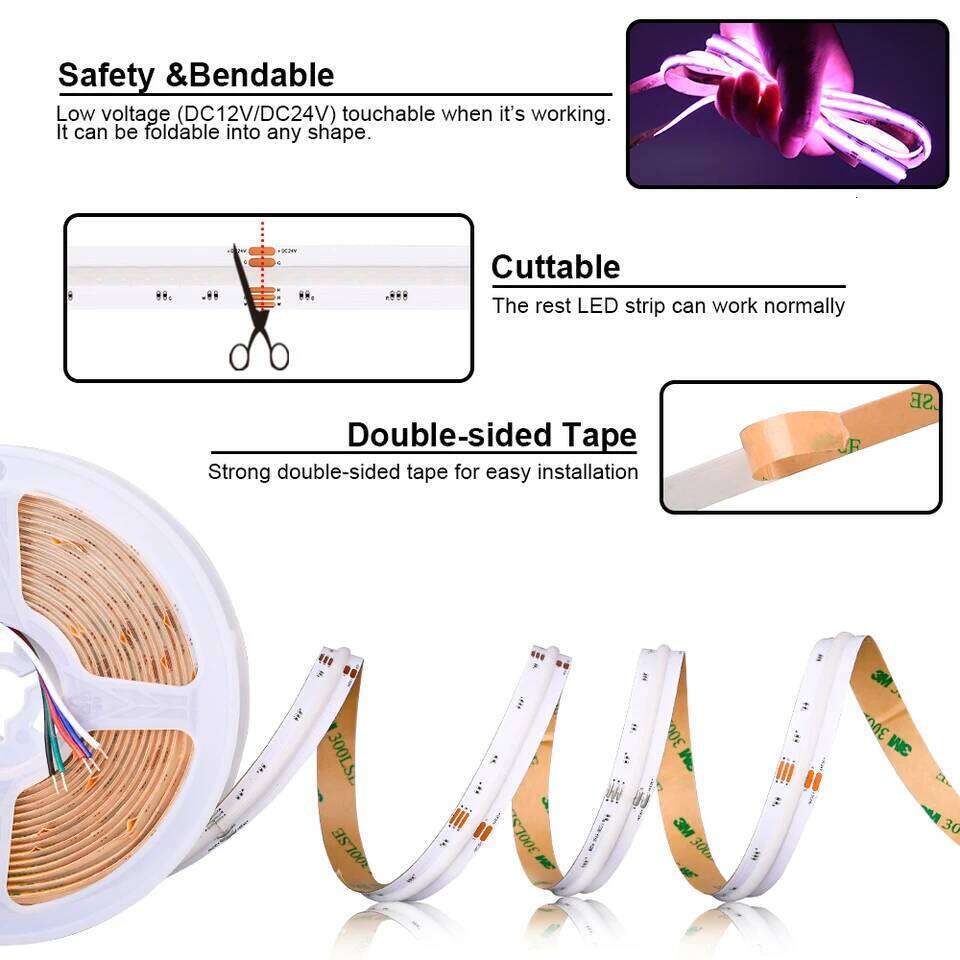 DC12V 24V RGBW RGBCCT COB LED Strip Light 896/960LEDs/m Flexible High Bright Dimmable Led Tape RA90 FCOB RGB+CCT Ribbon Rope Z260226