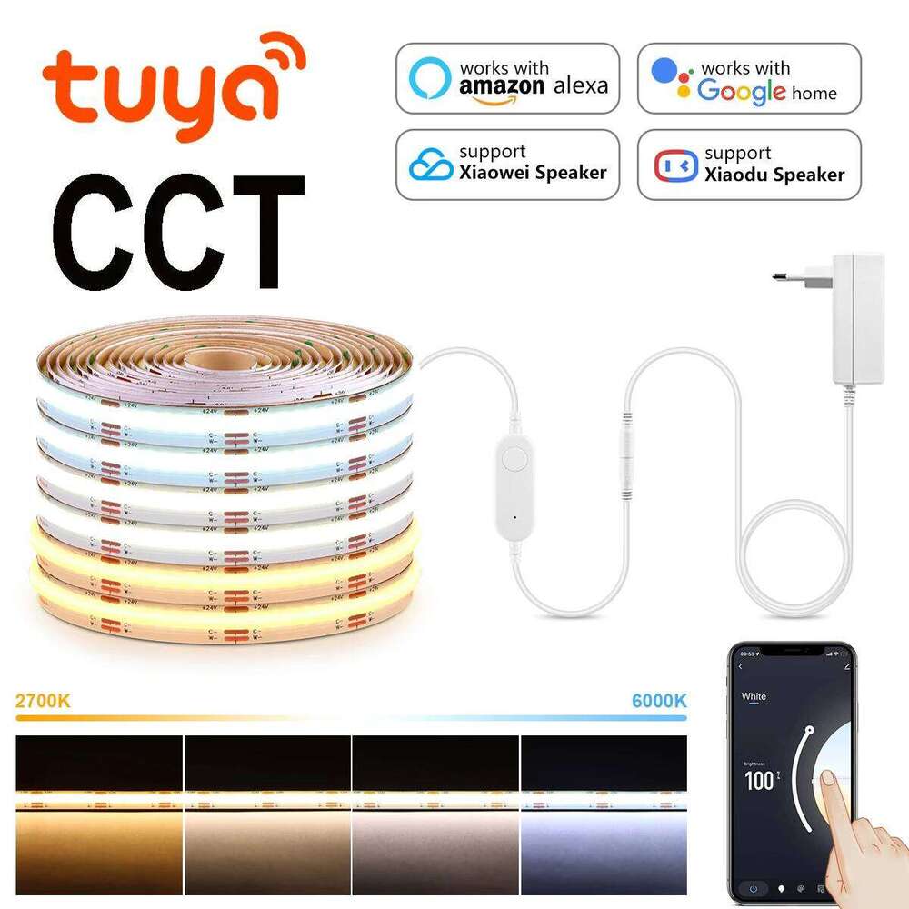 608LEDs/M CCT Wifi COB Strips Dual White room decor Diode Tape LED Light Work with Alexa Tuya Smart lamp 24V fita led Z260226