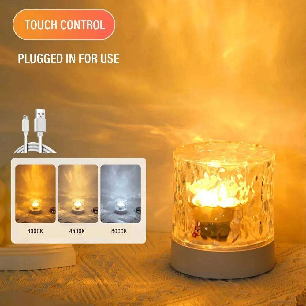 3/16 Color LED Water Ripple Ambient Night Light Rotating Projection Crystal Table Lamp RGB Dimmable Home Decoration Gift Z260227