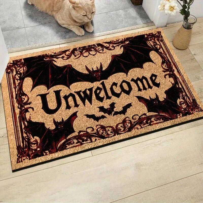 VIKAMA Halloween Mat Bat for Front Door Spooky Indoor Outdoor Doormat with Unwelcome Pattern Porch Entryway Home Decor H260226