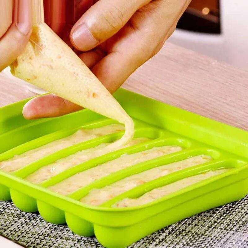 Green 6-Grid Silicone Sausage Maker Mould for Ham Hot Dog Cake Baking Non-Stick Dishwasher Safe Kitchen Tools Accessories