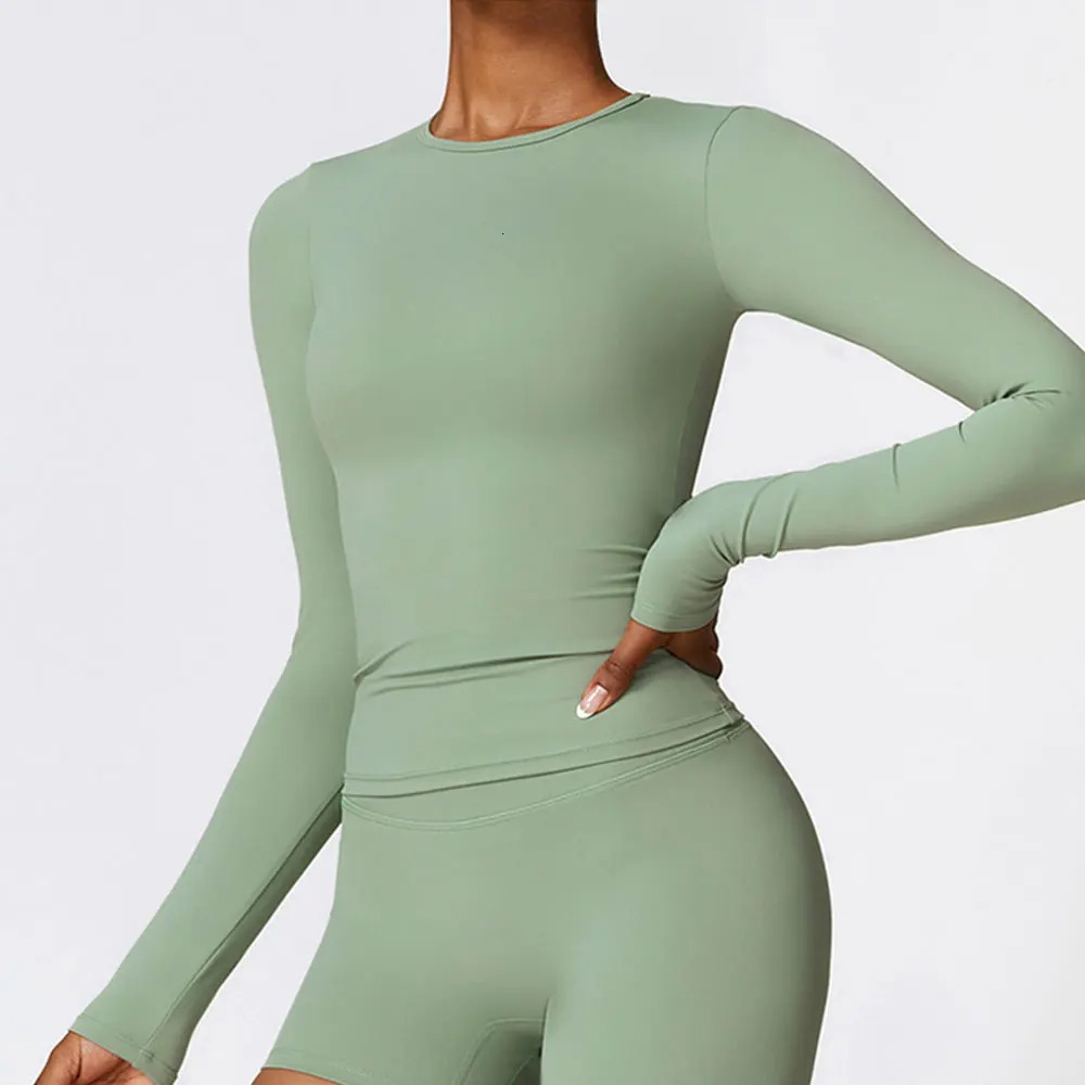 Women Yoga T-shirts Solid Sports Top Long Sleeve Gym Workout Running Shirts Sexy Exposed Navel Quick Dry Fitness Gym Sport Wear 260206