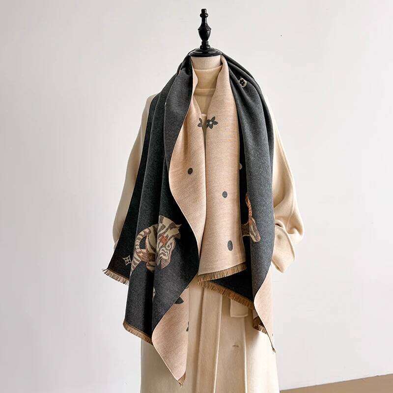 Women's Faux Cashmere Winter - War Horse Pattern Thick Warm Blanket Scarf | Fashionable Luxurious, Easy-Match with Coat Z260226