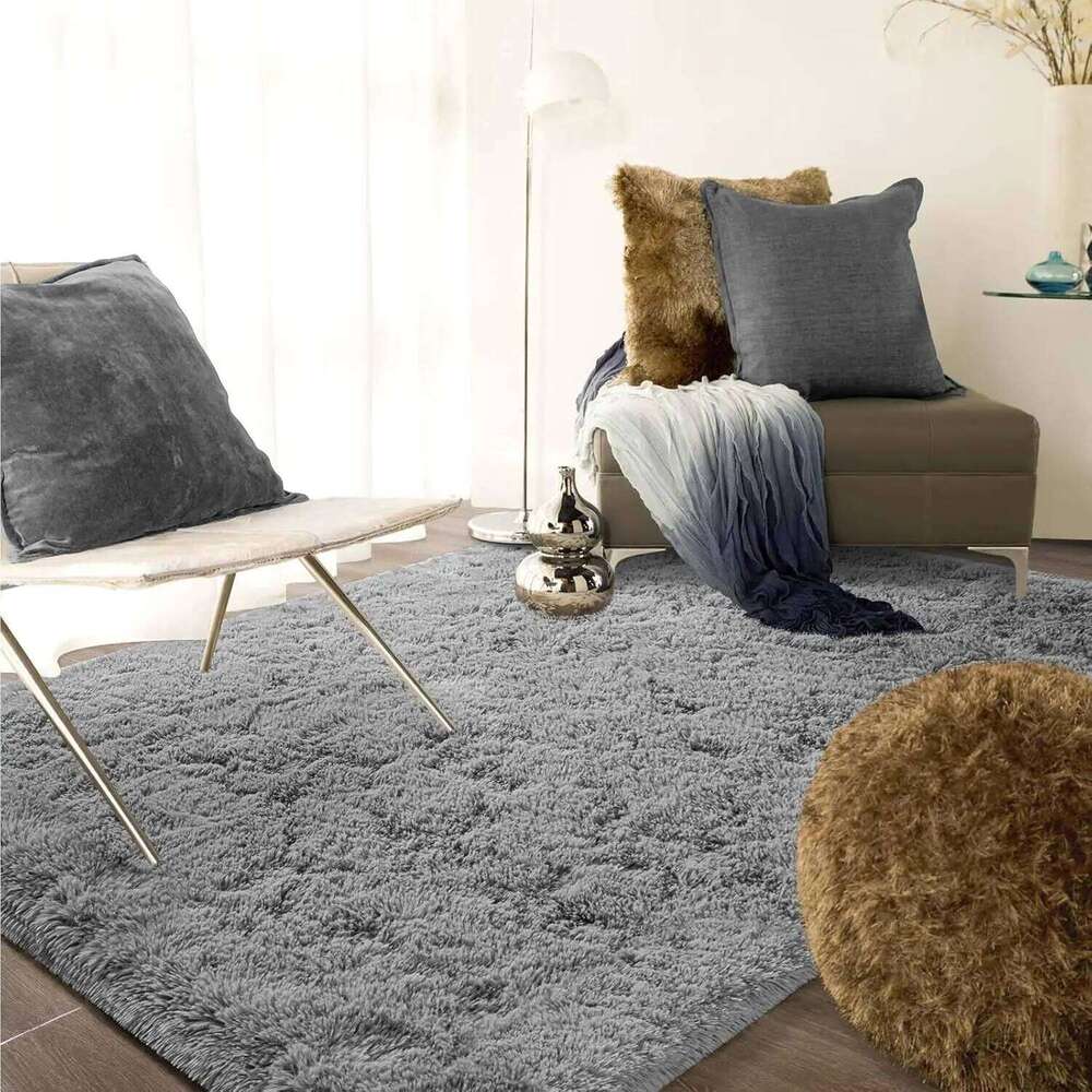 60*90 80*160 90*150 120*180cm Black and Gray Non-Slip Fluffy Artificial Velvet Rugs Thick Plush Carpets for Winter H260226