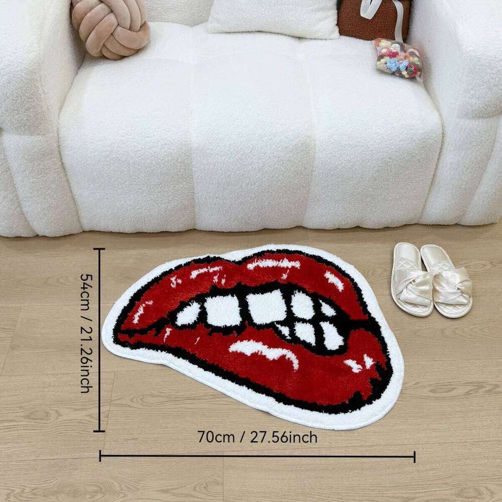 Bold Red Lips Tufted Rug Fluffy Anti-Slip Floor Mat for Bedroom Living Room Bathroom Creative Cartoon Mouth Shape Area Carpet H260226