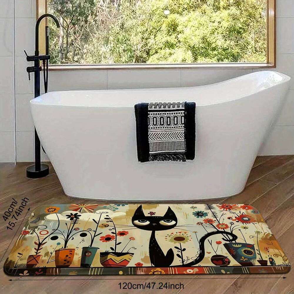 VIKAMA Black Cat Pattern Kitchen Long Waterproof Bathroom Mat Rug Bedroom Carpet For Live Room Home Decoration H260227 - view 7