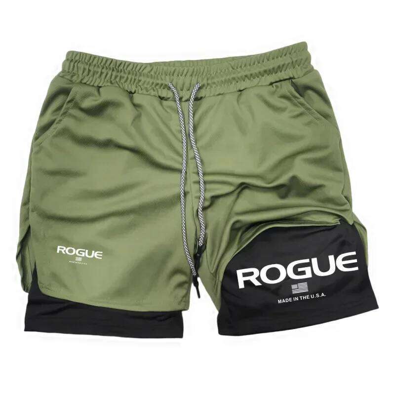 Rogue Gyms Fitness Men Summer Sportswear 2 in 1 Double-deck Compression Shorts Male Sports Tracksuits Track Joggers Short H260226
