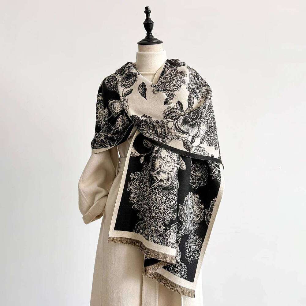 Brand's Elegant Double-Sided Printed Pashmina Scarf Ultra Soft Warm, Featuring Fringe, Autumn and Winter Outdoor Essential Z260226