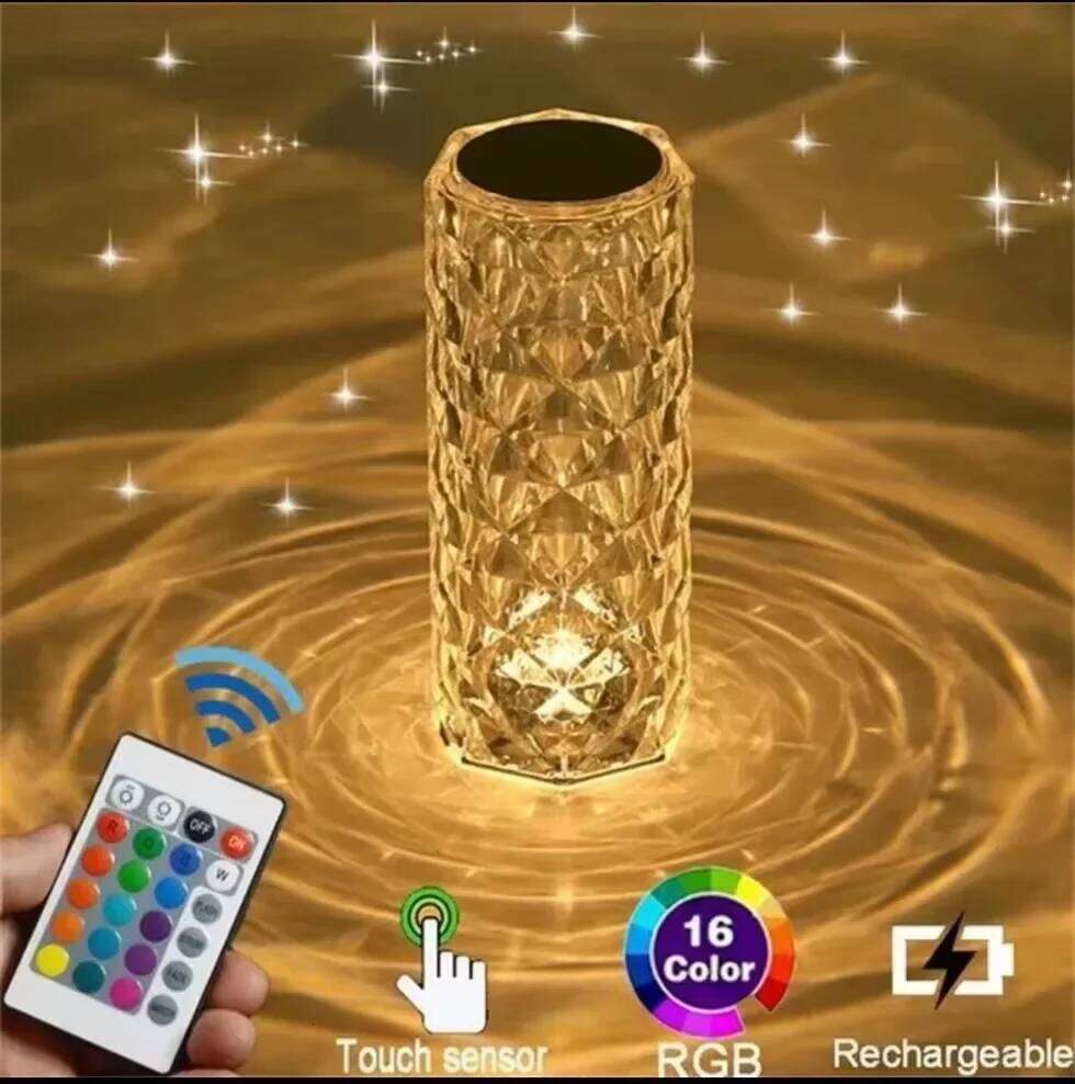 Crystal Diamond Table Rechargeable Acrylic Bedroom Bedside Ambiance Rose Decorative Lamp Touch Creative Night Lights Z260227