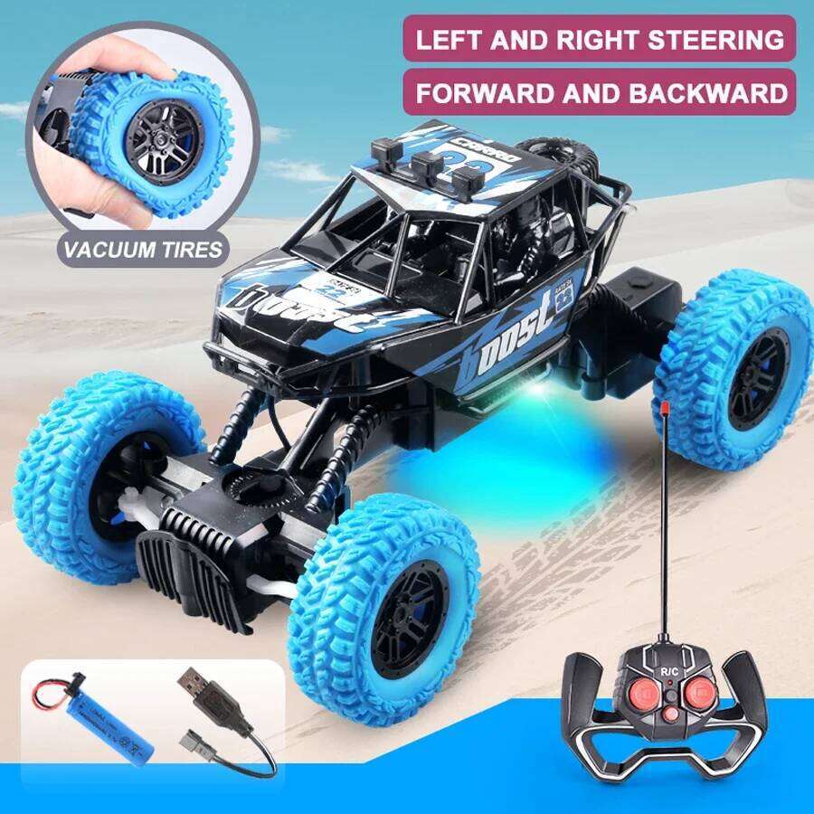 Remote Control Toy Car: Off-Road Climbing, 27MHz 4-Way, Rubber Wheels, Rechargeable, Flashing Lights H260227