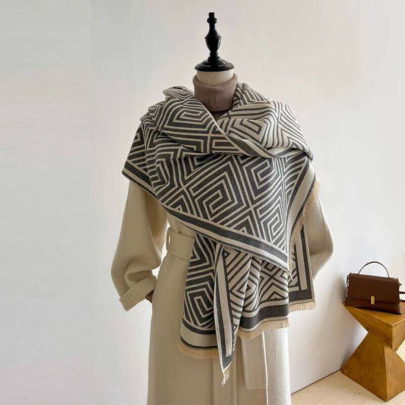 New Winter Cashmere Geometry Scarf for Women Shawl Wrap Female Pashmina Luxury Brand Poncho Thick Blanket Warm Bufanda Echarpe Z260226