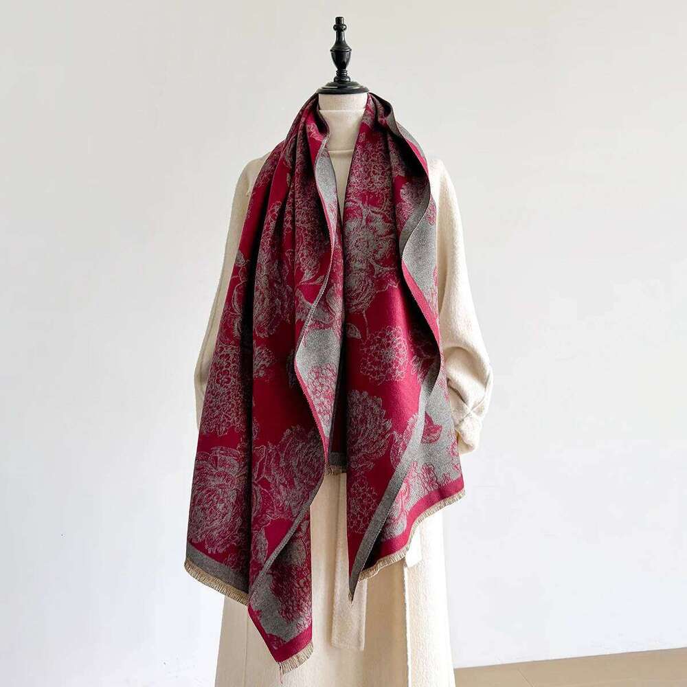 Brand's Elegant Double-Sided Printed Pashmina Scarf Ultra Soft Warm, Featuring Fringe, Autumn and Winter Outdoor Essential Z260226