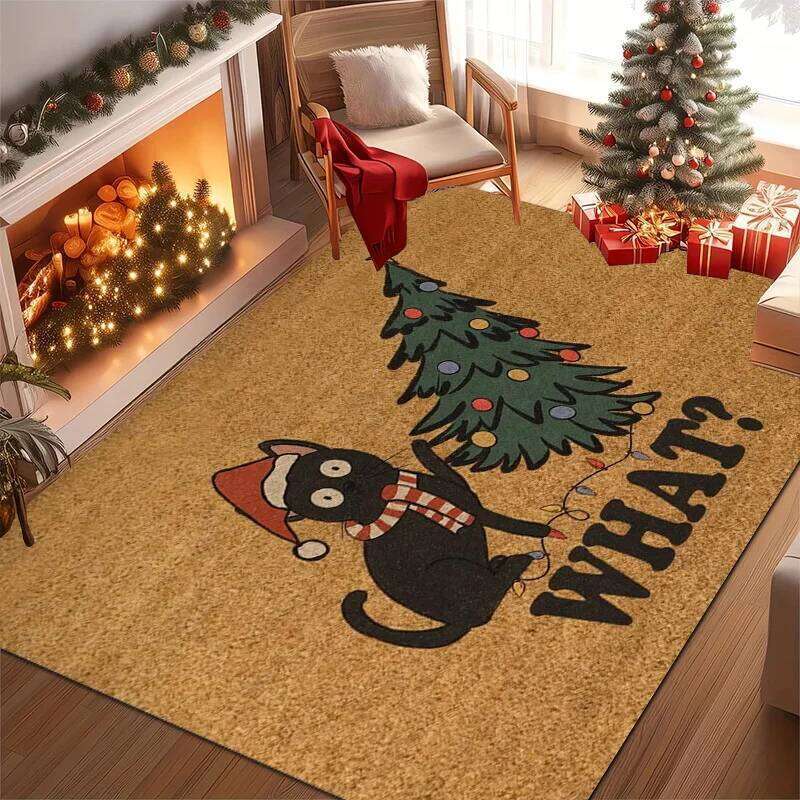 VIKAMA Black Cat and Christmas Tree Pattern Rug Bedroom Entryway Doormat Soft Comfortable Floor Mat Home Decor H260227 - view 5