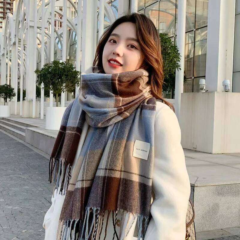 Scarf Women's Winter With Classic Plaid Student Long Shawl Lovers Neck Thicken to Keep Warm Z260226