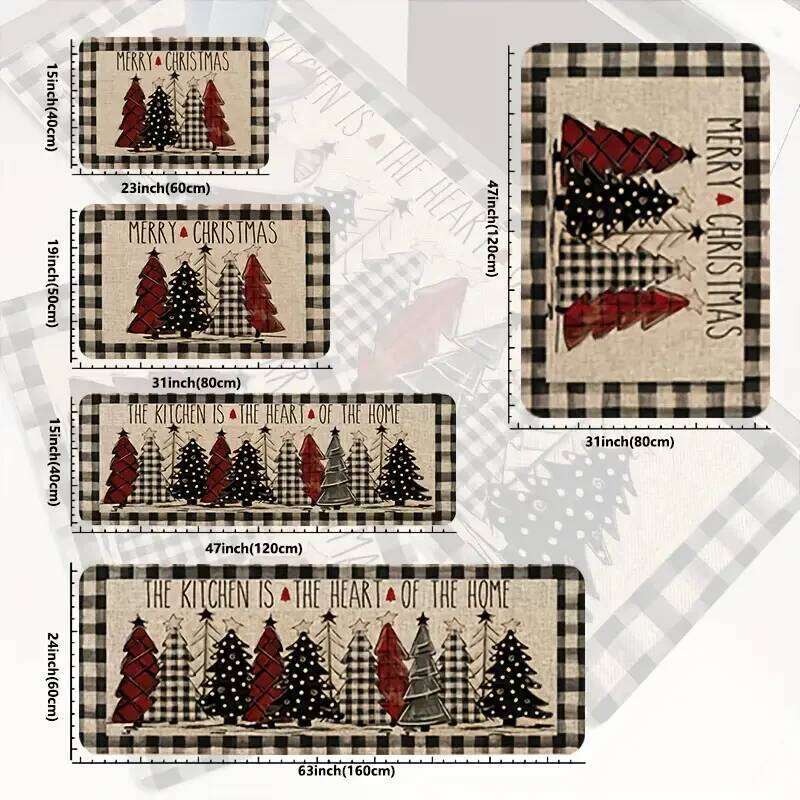 VIKAMA Christmas Tree Theme Rug, Soft Non-Slip Home Decor, Entrance Hall Doormat, Kitchen Two-Piece Set, Bathroom Foot Mat H260226