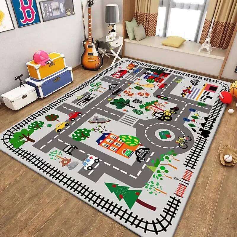 VIKAMA Road Rug Kid Play Playroom Toy Car Mat Kids Carpet City Map for Bedroom Classroom Home Decor H260226