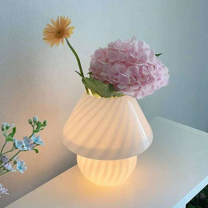 Glass Table Lamp Mushroom Desk Lamps Bedroom Bedside Desktop Decorative Room Night Light Modern Minimalist Atmosphere Led Lights Z260227