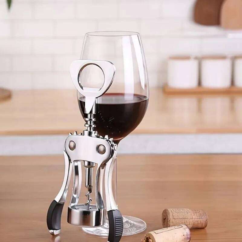 1pc Stainless Steel Opener, Zinc Alloy Premium Wing Corkscrew Wine Bottle with Multifunctional Bottles Opener