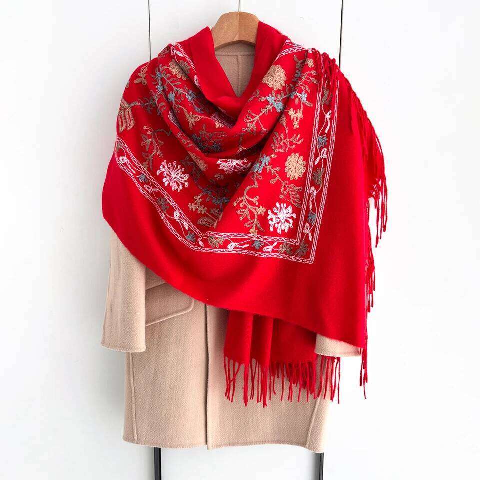 Many Colors Floral Warm Scarf For Women 70*210cm Luxury Faux Cashmere Shawl Winter Thick Pashmina Tassels Poncho Elegant Wrap Z260226