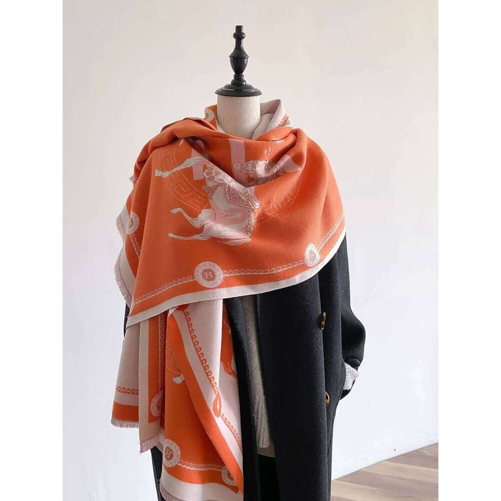 2024 New Women's Horse Print Faux Cashmere Fall Winter Thickened Fashion Warm and Versatile Scarf Shawl Z260226