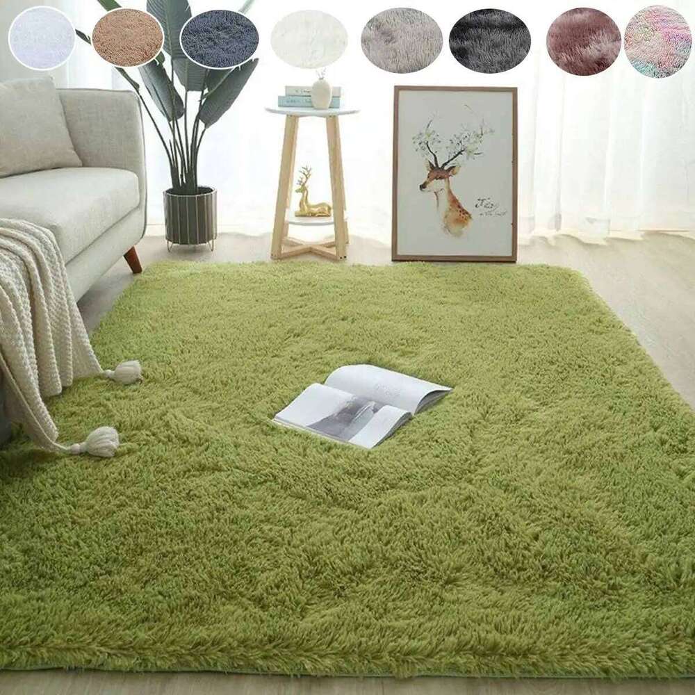 Plush Carpet Living Sofa Coffee Table Rug Green Pink Fluffy Soft Blankets Area Rugs Children's Room Non-Slip Mat Home Decor H260226
