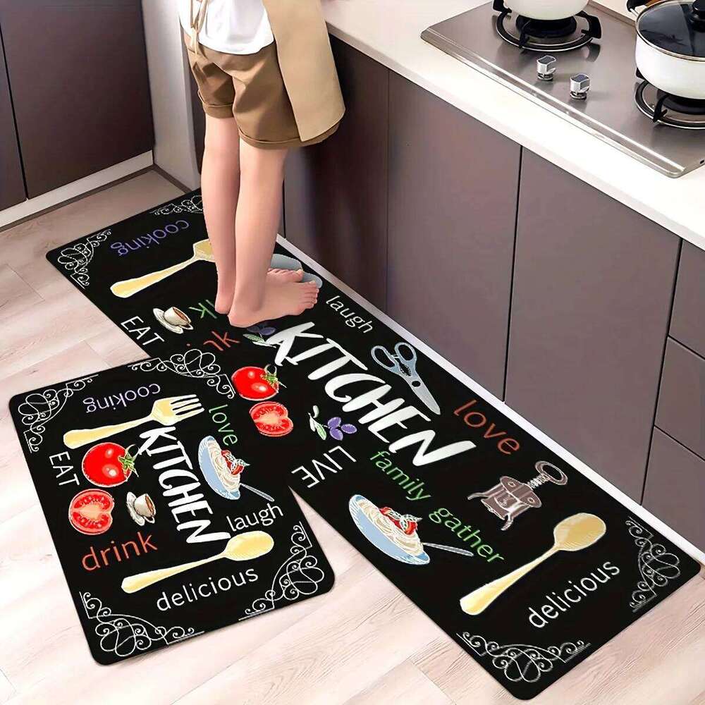 Non-Slip with Vibrant Digital Printed Letters Carpet Anti-Slip Rug for Modern Kitchen Home Decor Floor Mat H260226