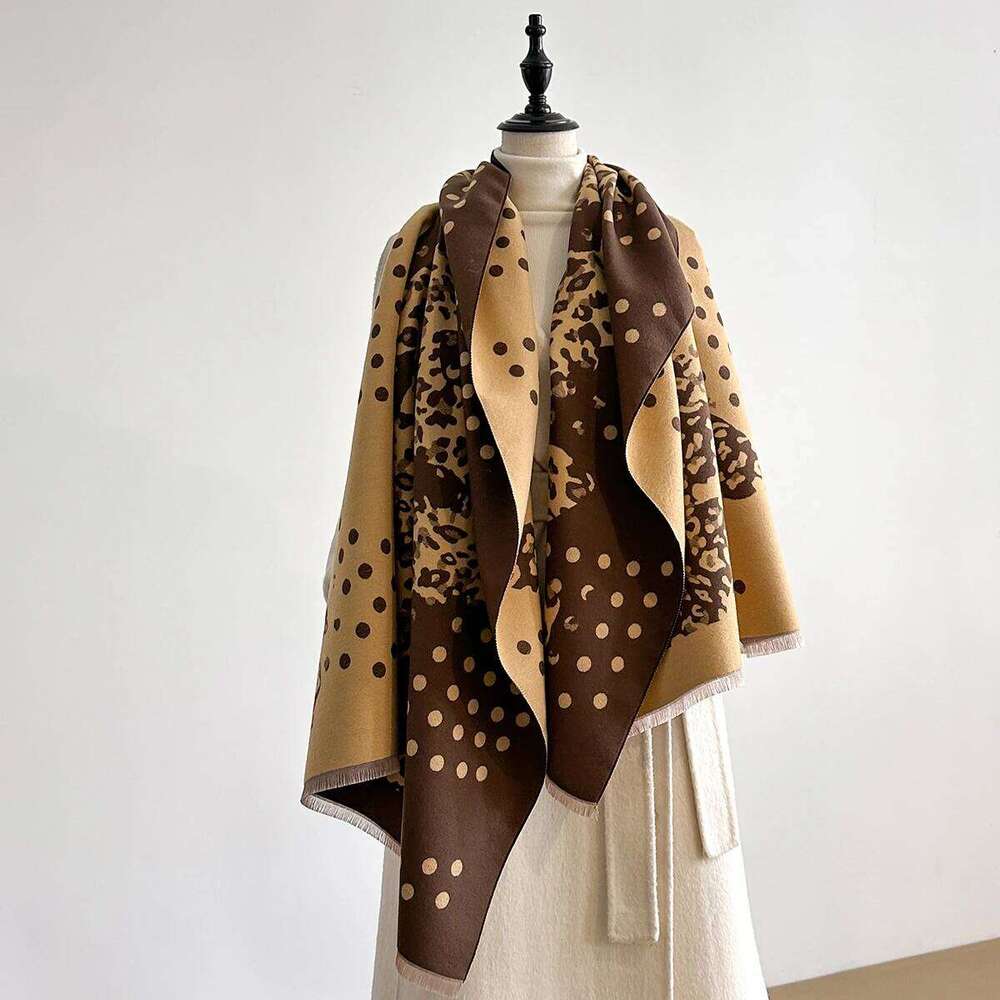 Ladies Thickened Winter Scarf Leopard Print Polka Dot Pattern Dual-Sided Faux Cashmere Jacquard Wool Pashmina Wrap for Luxury Z260226