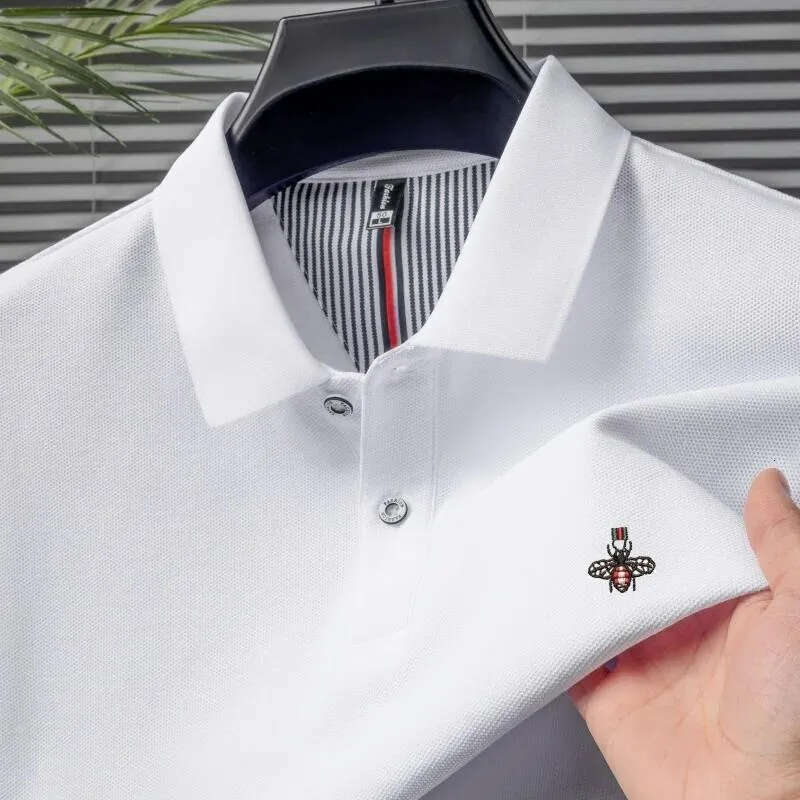 Men's Shirt Bee Embroidery Polo Multi-color Options Waffle Texture Fabric For Breathability Lapel Button Design Suitable For Business Commute Clo