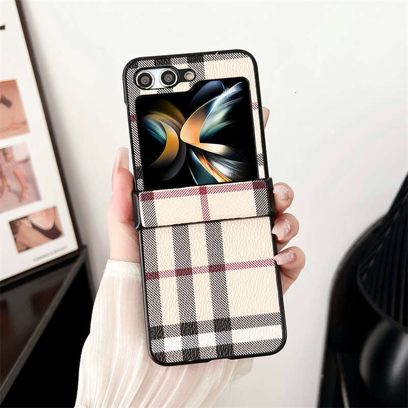 Compatible with Samsung ZFlip6 Phone Case Foldable Screen Plaid Pattern Three-Segment Hinge ZFLIP5/4 Protective Cover ZFLIP3