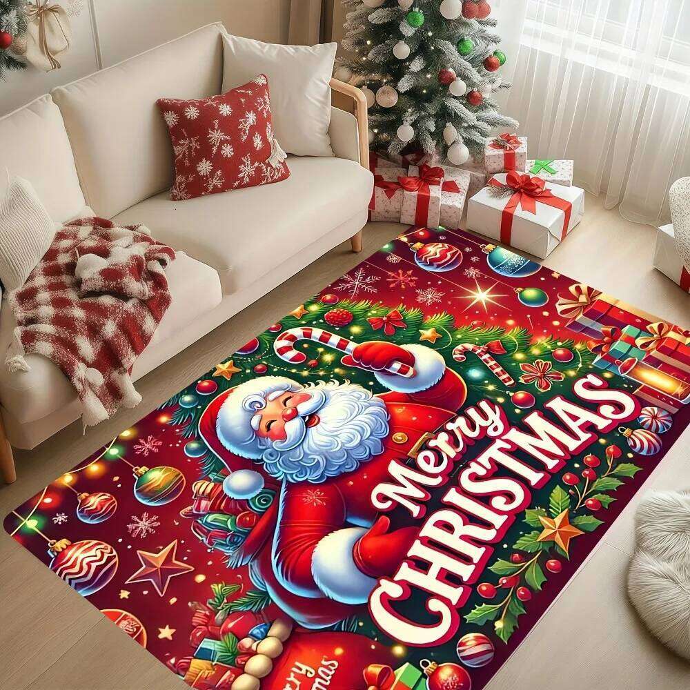 Red Christmas Carpet 3D "MERRY CHRISTMAS" Rug Snowflake Gift Living Room Home Decoration Festive Floor Mat Rugs for Bedroom H260226