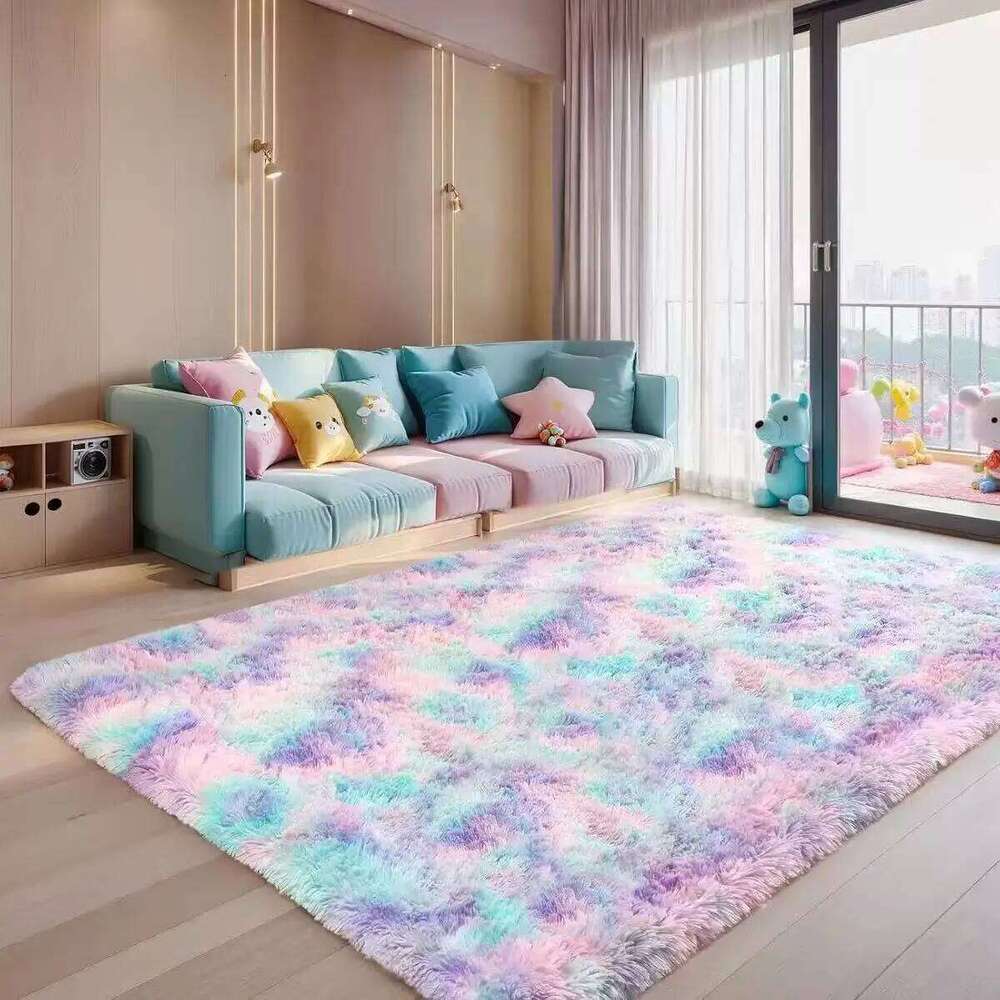 Nordic Ins Wind Tie-dye Gradual Change Silk PV Plush Living Coffee Table Mattress Bedside Bedroom Dining Room Carpet H260226